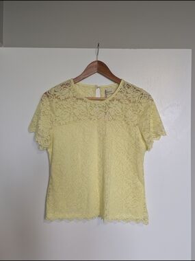 NWT Oasis Yellow Floral Lace Short Sleeve Top - Size Large